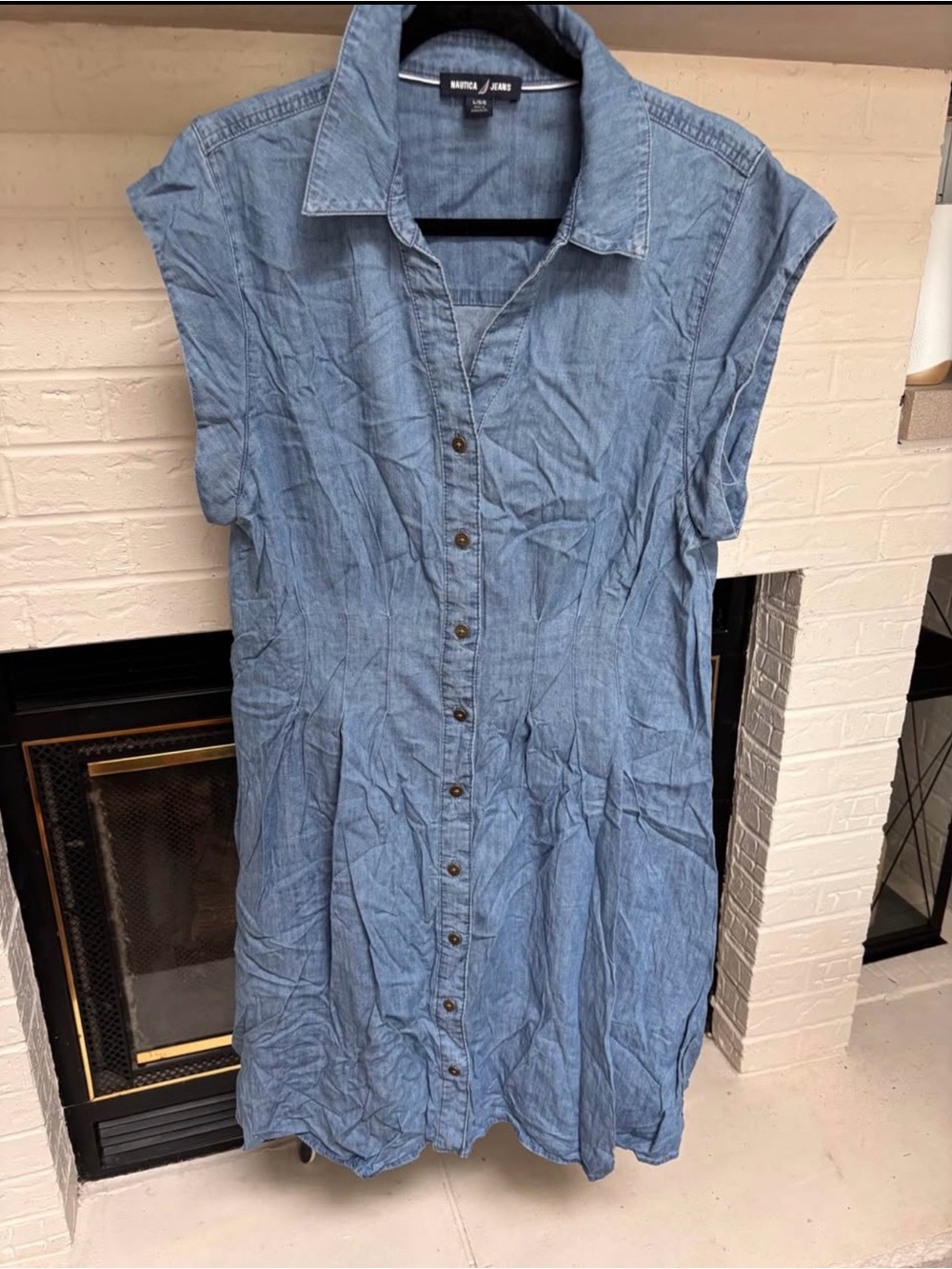 Nautica Light Blue Denim Button-Front Midi Dress